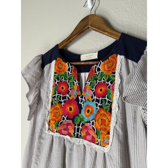 Momni Floral Embroidered Midi Dress Womens Sz L Boho Feminine Coastal - Picture 2 of 8